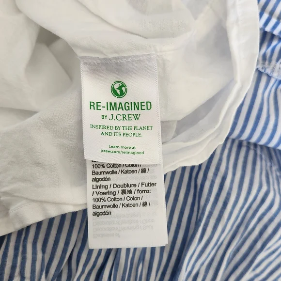 J Crew Midi Puff Sleeve White And Blue Striped Dress - Picture 9 of 11